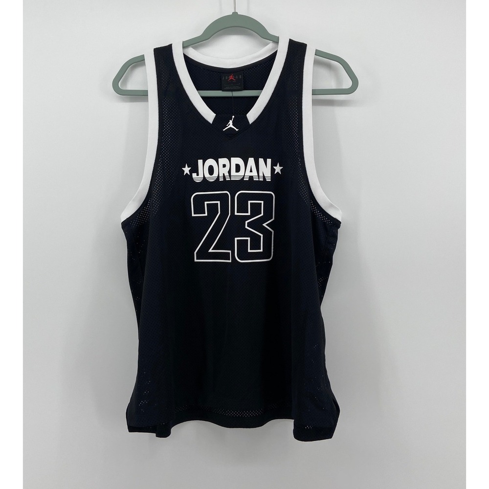 Jordan Brand Womens Mesh Basketball Jersey Black White 23 Loose Fit DN2762-010 L